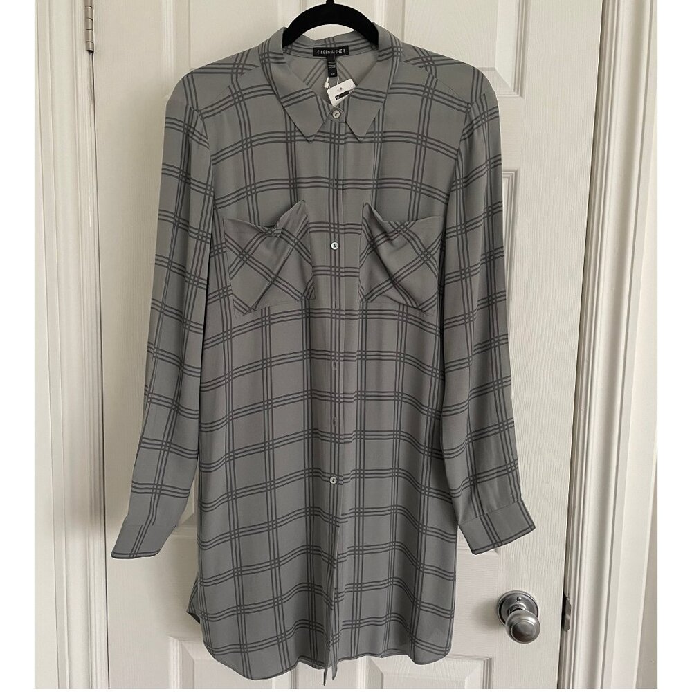 NWT Eileen Fisher Plaid Silk Shirt Dress - Size Small